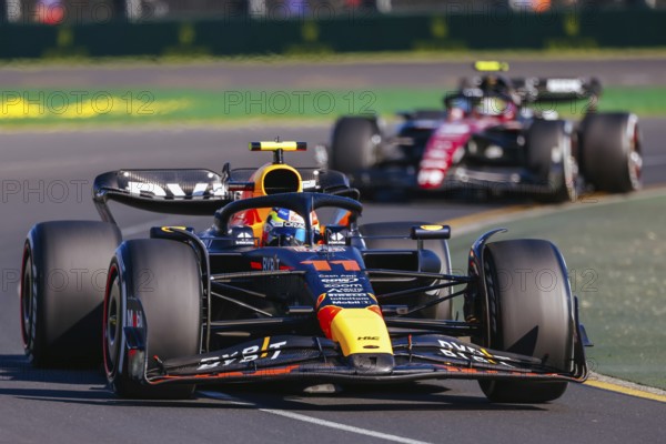 MELBOURNE, AUSTRALIA, APRIL 2: Sergio Perez of Mexico drives the Oracle Red Bull Racing RB19 on