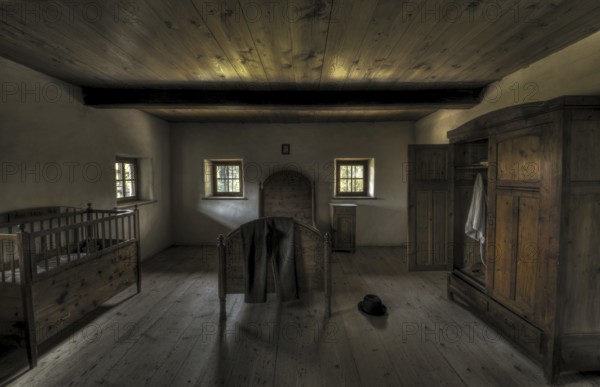 Old farmhouse bedroom, open-air museum "Museum Tiroler Bauernhöfe", Kramsach, Kufstein District,