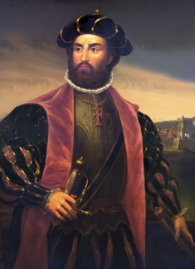 Vasco da Gama, c. 1460s – 1524, Portuguese explorer, digitally edited according to a painting by