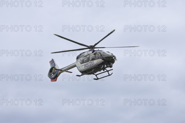 Landing approach of the new H145 police helicopter from Airbus Helicopters, which was taken over by