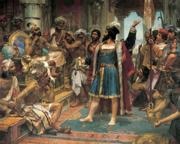Vasco da Gama presenting a letter from the King of Portugal to the Samudrin von Calicut, Kozhikode,