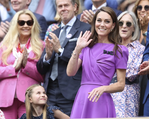Catherine, Princess of Wales and Princess Charlotte in the Royal Box at the 2024 Wimbledon