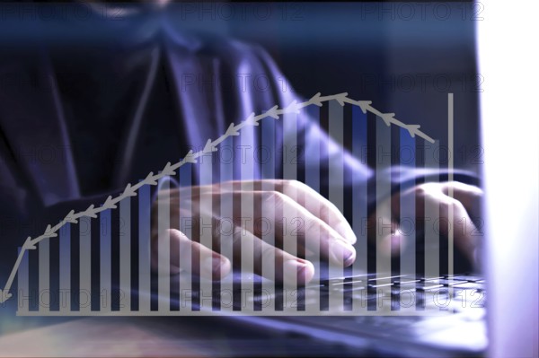 Business data analysis. Hands of an unrecognizable businessman analyzing statistics on his computer