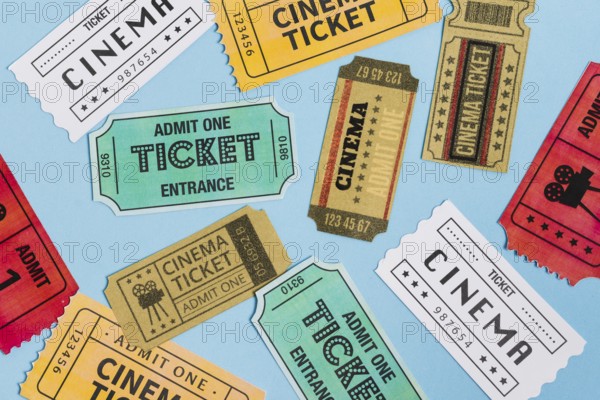 Top view cinema tickets. High resolution photo