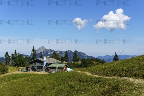 Taubensteinhaus in front of Wendelstein, Spitzingsee, Mangfall Mountains, Upper Bavaria, Germany,