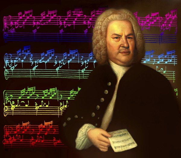 Johann Sebastian Bach, 1685, 1750, German composer, digital edited according to a painting by Elias