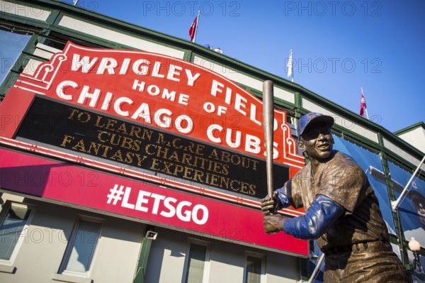 Chicago, USA, August 12, 2015: The famous signage on a warm summer's night at Wrigley Field, North