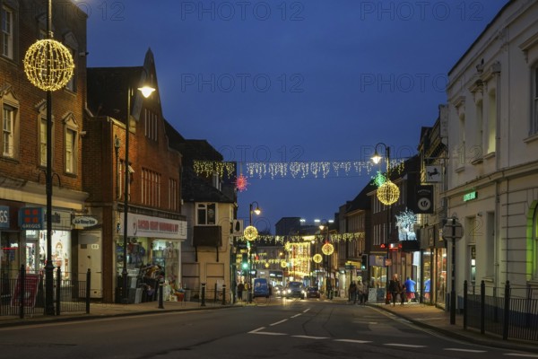 EAST GRINSTEAD, WEST SUSSEX, UK - DECEMBER 16 : Christmas decorations and lights in East Grinstead,