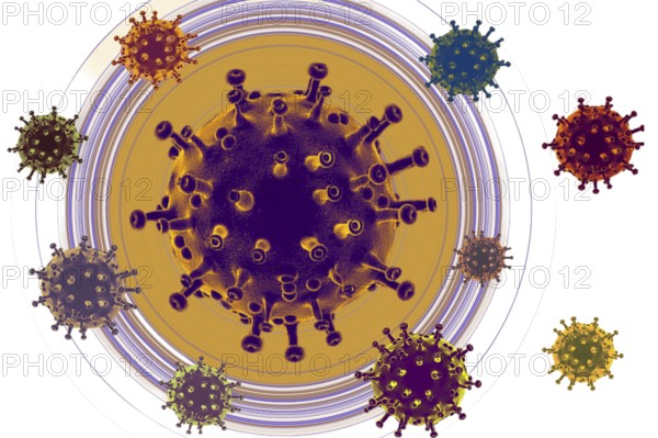 Coronavirus outbreak or covid-19 viral cells mutations isolated on white background
