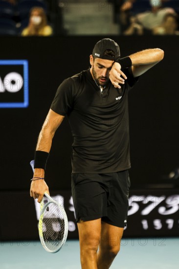 MELBOURNE, AUSTRALIA, JANUARY 23: Matteo Berrettini of Italy plays Pablo Carreño Busta of Spain on