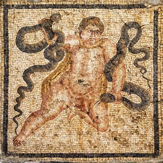 Mosaic, 2nd century AD, Archaeological Museum, Antioch, Heracles strangling snakes, Hatay