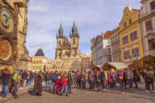 Prague, Czech Republic, February 25, 2017: People at Old Town Square, Stare Mesto and famous
