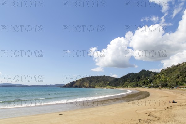 Russell, New Zealand, February 18, 2015: A sandy beach called Long beach close at Oneroa Bay,