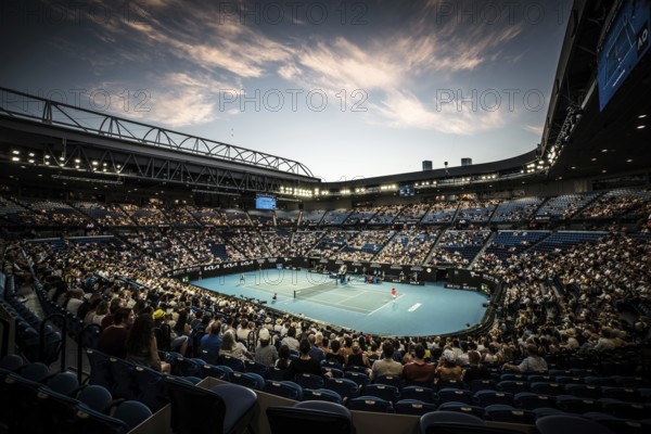MELBOURNE, AUSTRALIA, JANUARY 24: Taylor Fritz of USA vs Stefanos Tsitsipas of Greece on day 8 of