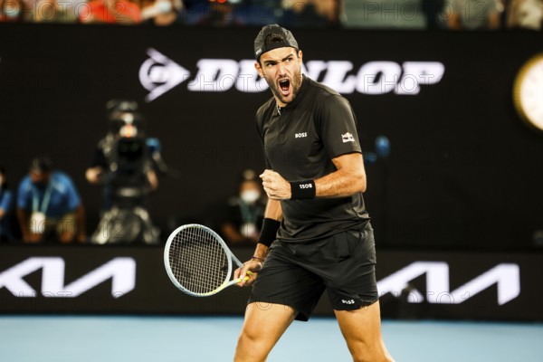 MELBOURNE, AUSTRALIA, JANUARY 23: Matteo Berrettini of Italy plays Pablo Carreño Busta of Spain on