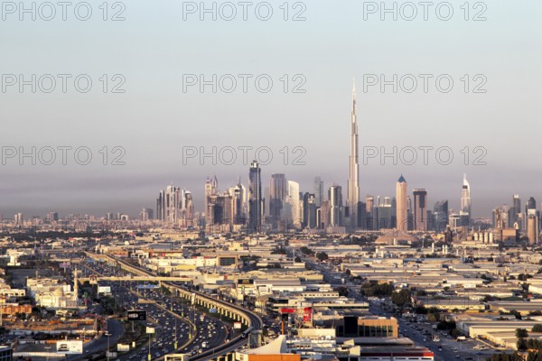 Skyline of Dubai with the tallest building in the world, the Burj Khalifa, photographed from the