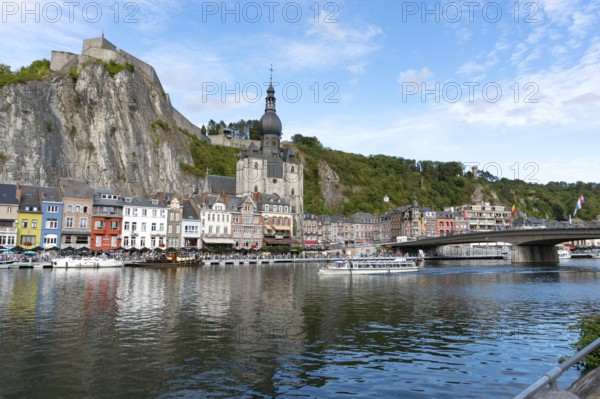 Belgium - 11 August 2019: view of the small town of Dinant with Maas river and citadel and