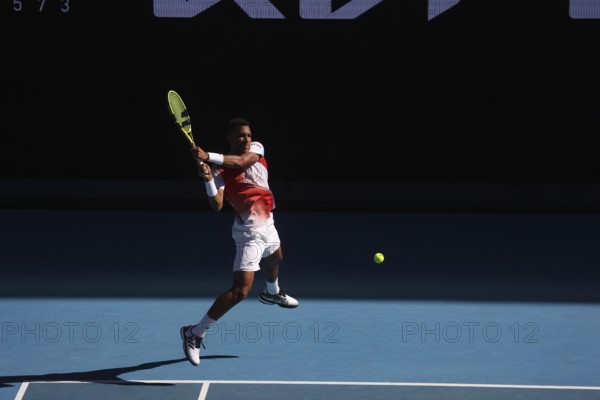 MELBOURNE, AUSTRALIA, JANUARY 24: Felix Auger-Aliassime of Canada on his way to beating Marin Cilic
