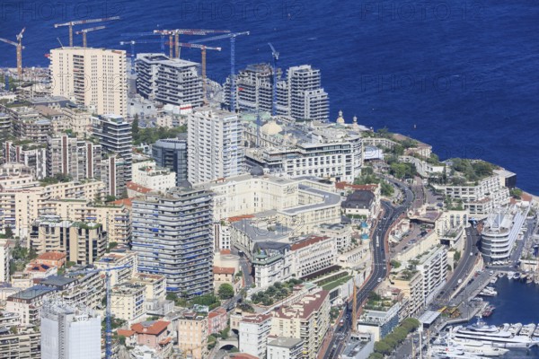 Monte-Carlo district with large construction site of the new Mareterra district built into the sea,