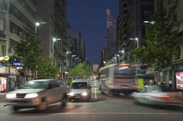 Road traffic at night, Montevideo, Uruguay, South America