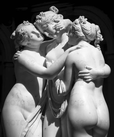 MILAN, ITALY - CIRCA JUNE 2020: Antonio Canova?s statue The Three Graces (Le tre Grazie).