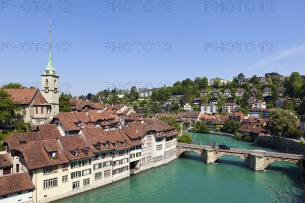 River Aare, panoramic view from Nydeggbrücke, Unterbrücke, Mattenhof, Bern, Switzerland, Europe