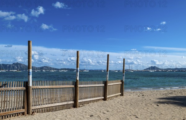 On the beach of Port de Pollença or Pollensa, Serra de Tramuntana, Majorca, Balearic Islands,