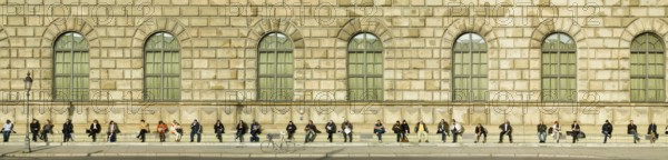 People sitting next to each other in a long row, Residence, Max-Joseph-Platz, people sitting in the