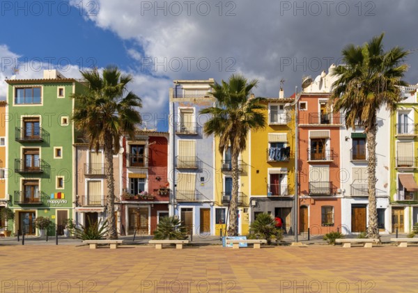 Villajoyosa, Spain - 20 January, 2022: view of the colorful houses on the beach in the historic old
