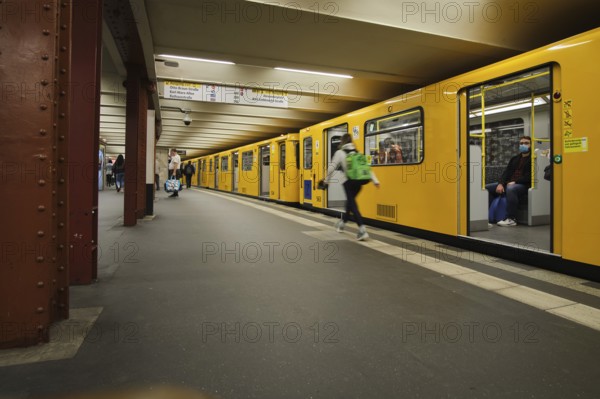 Germany, Berlin, 17. 09. 2020, Alexanderplatz underground station, U2, to Pankow, rushing