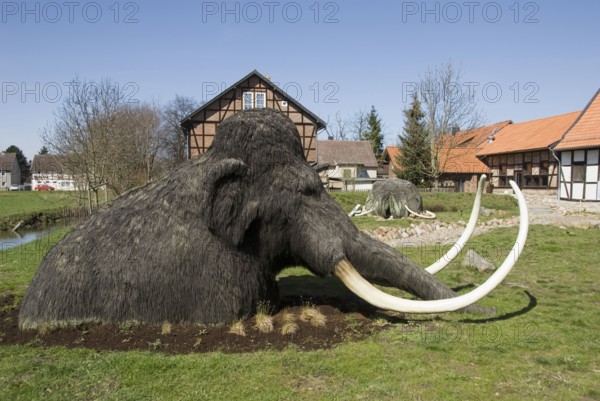 Mammoth statue, extinct, Ice Age Garden, Salder Castle Municipal Museum, Salder, Salzgitter, Lower