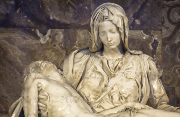 ROME, VATICAN STATE - August 28, 2018: Pietà di Michelangelo (The Pity), 1498-1499, located in St.