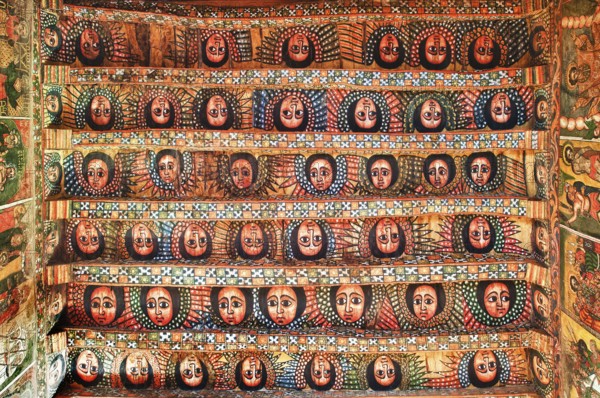 Ancient murals, mural paintings, Debre Birhan Selassie church, Gondar, Amhara region, Ethiopia,