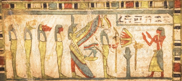 TURIN, ITALY - CIRCA MAY 2021: Egyptian archaeology. Ancient hieroglyphyc, ca. 580 BC, with Isis