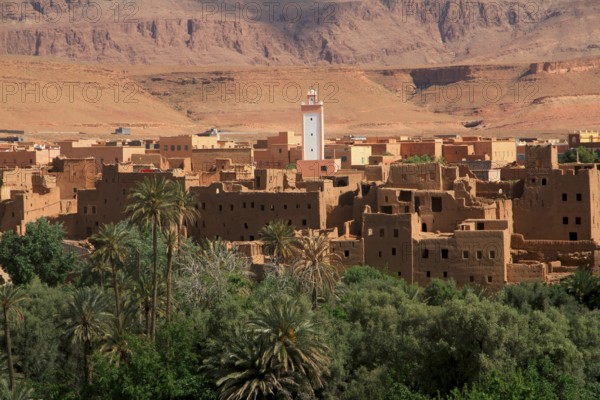 Village at the outlet of the Todhra Gorge at the foot of the High Atlas Mountains Morocco