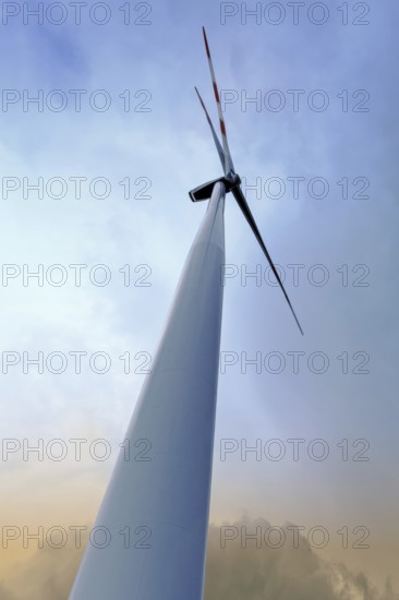 Wind turbine, frog perspective, application, wind, close-up, regenerative energy, rotating, fair