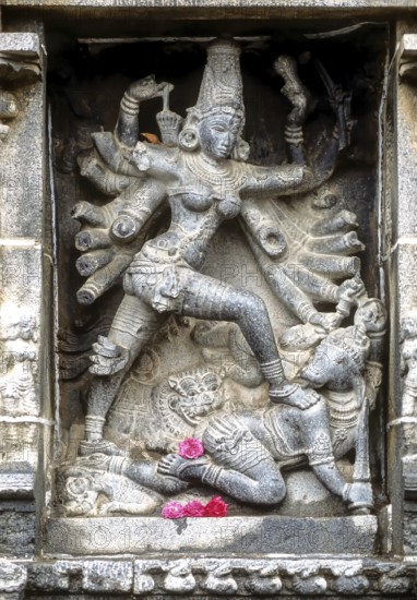 Mahishasuramardini Durga sculpture in Thillai Nataraja temple, Chidambaram, Tamil Nadu, South