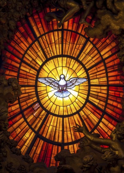 ROME, ITALY - AUGUST 24, 2018: Throne Bernini Holy Spirit Dove Saint Peters Basilica Vatican Rome
