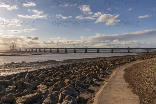 The Prince of Wales Bridge, leading the M4 over the River Severn, seen from Severn Beach, South
