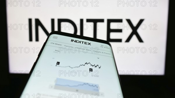 Stuttgart, Germany, 04-16-2023: Mobile phone with website of Industria de Diseno Textil S.A.