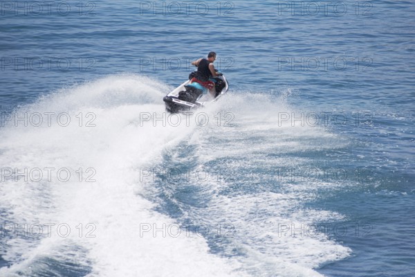 Spain, Majorca, Balearic Islands, Calvia region, Santa Ponca, Port Adriano, jet ski, on the sea, at