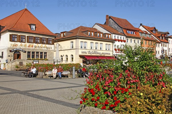 Market square, historic restaurant Hotel Schlundhaus, Bad Königshofen, Lower Franconia, Bavaria,