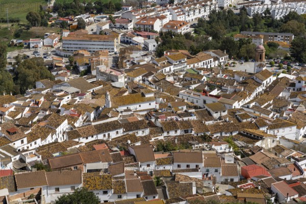 Jimena de la Frontera, Spain - 9 March, 2022: whitewashed village of Jimena de la Frontera high