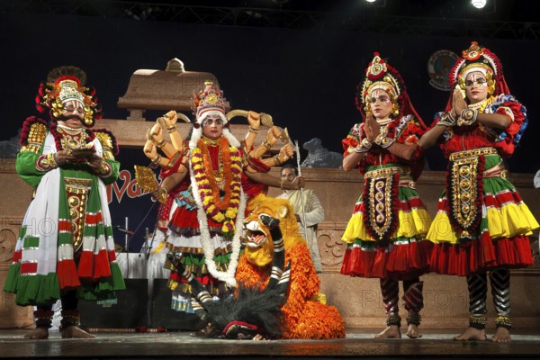Yakshagana, Mahishamardini epic, traditional folk dance by Sri Chandrasekara Navada troupe near