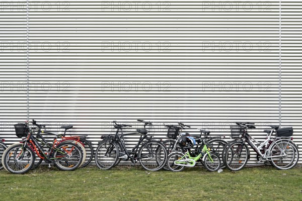 Bicycles parked by football fans near the stadium in Magdeburg during the football match between 1