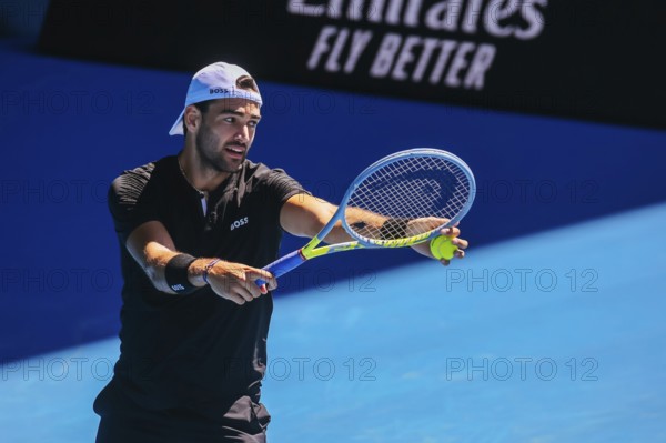 MELBOURNE, AUSTRALIA, JANUARY 15: Matteo Berrettini practices ahead of the 2022 Australian Open at