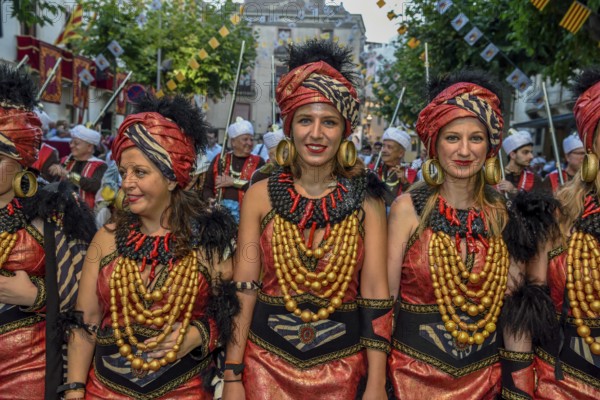 Women in historical clothing, Moors and Christians Parade, Moros y Cristianos, Jijona or Xixona,