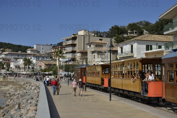 Historic tramway in Puerto de Sóller, Majorca, Balearic Islands, Spain, Europe