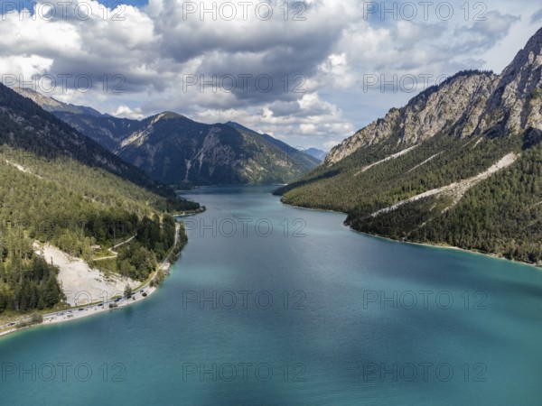 Aerial view of Plansee, Reutte, Ammergau Alps, Tyrol Austria, Plansee, Tyrol, Austria, Europe