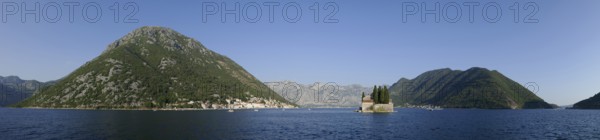 Panoramic view, view from the island of Maria from the Rock, Gospa od Skrpjela to Perast and the